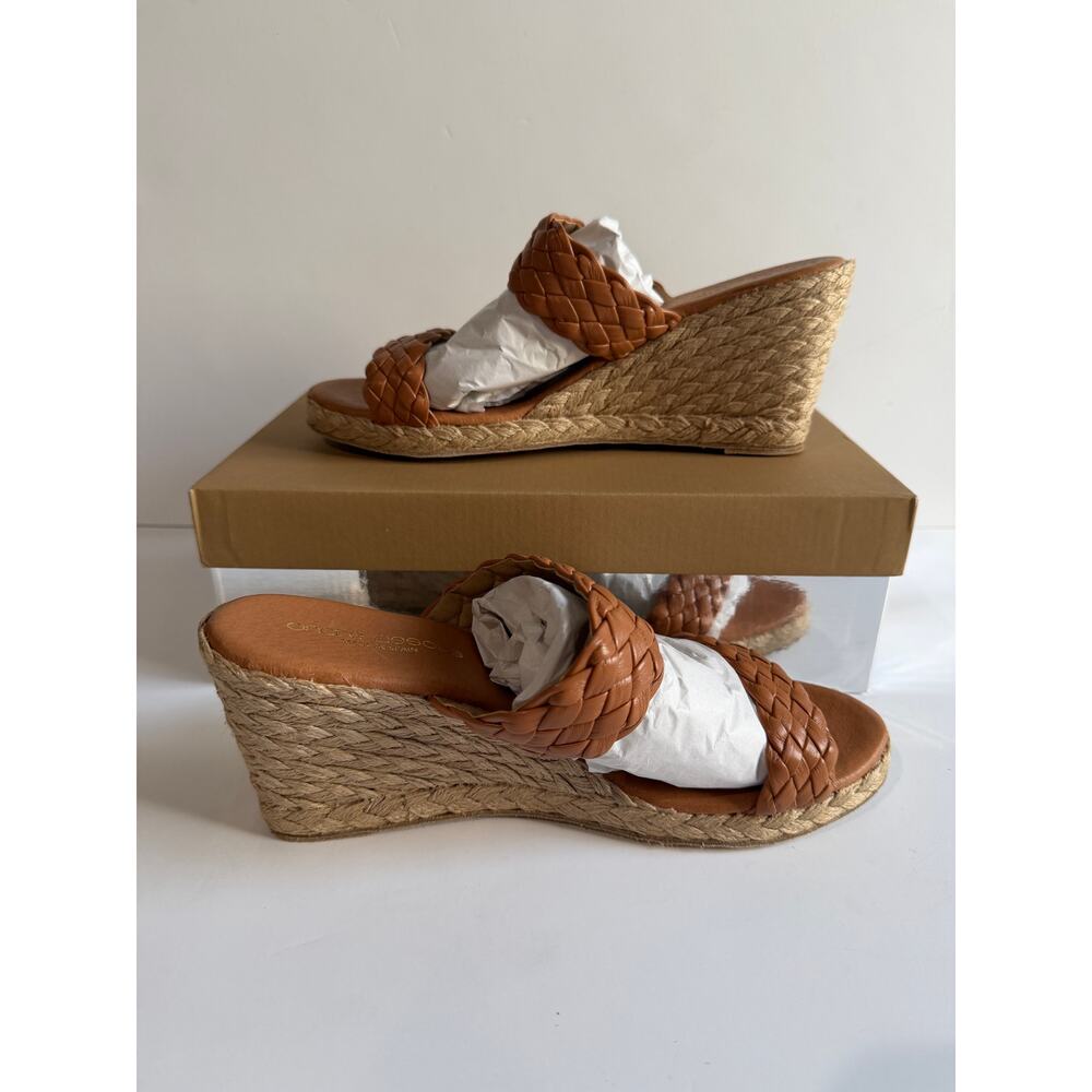 Andre Assous Aria Open Slip On Wedge Sandals Espadrille BROWN Sz 39 8-8.5 NEW